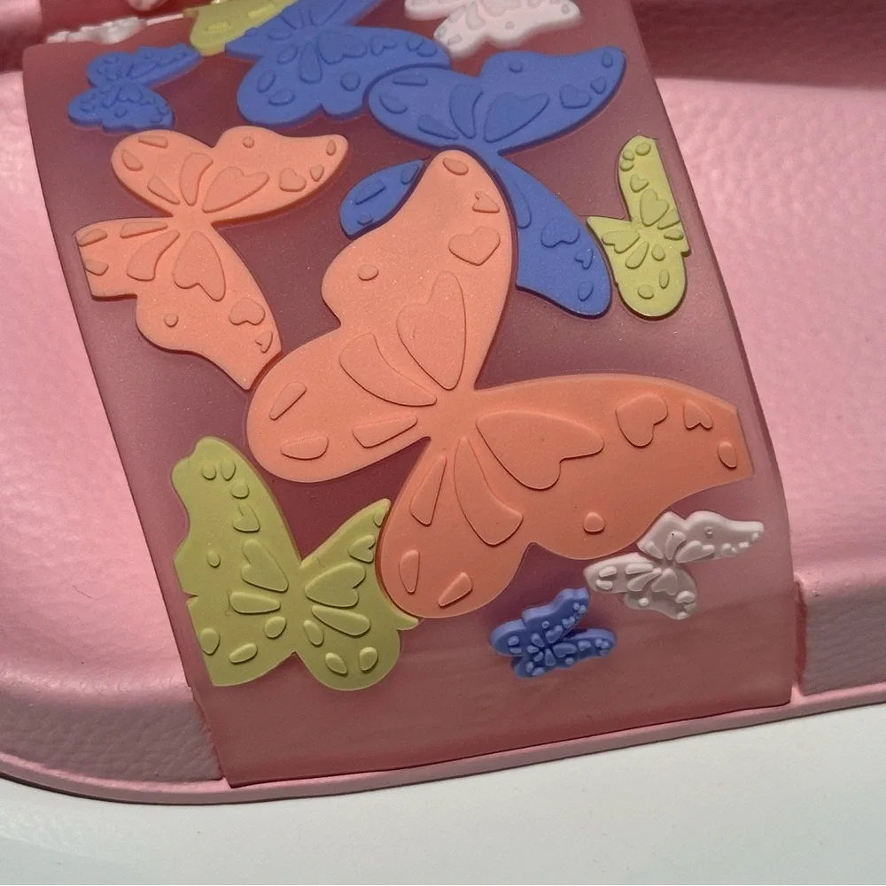 Girls Butterfly Water Friendly Slide On Flip Flop Sandals - Size 5Y Youth GS